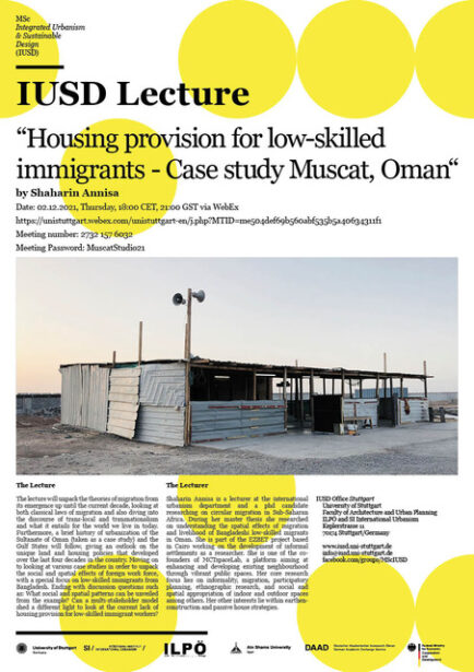 IUSD Lecture: Housing provision for low-skilled immigrants – Case study Muscat, Oman / Shaharin Annisa