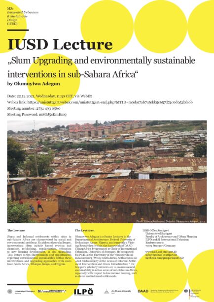 IUSD Lecture: „Slum Upgrading and environmentally sustainable  interventions in sub-Sahara Africa“ / Dr. Olumuyiwa Adegun
