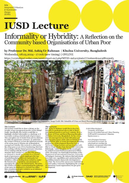 NEW DATE:  Public lecture: Informality or Hybridity: A Reflection on the Community Based Organisations of Urban Poor